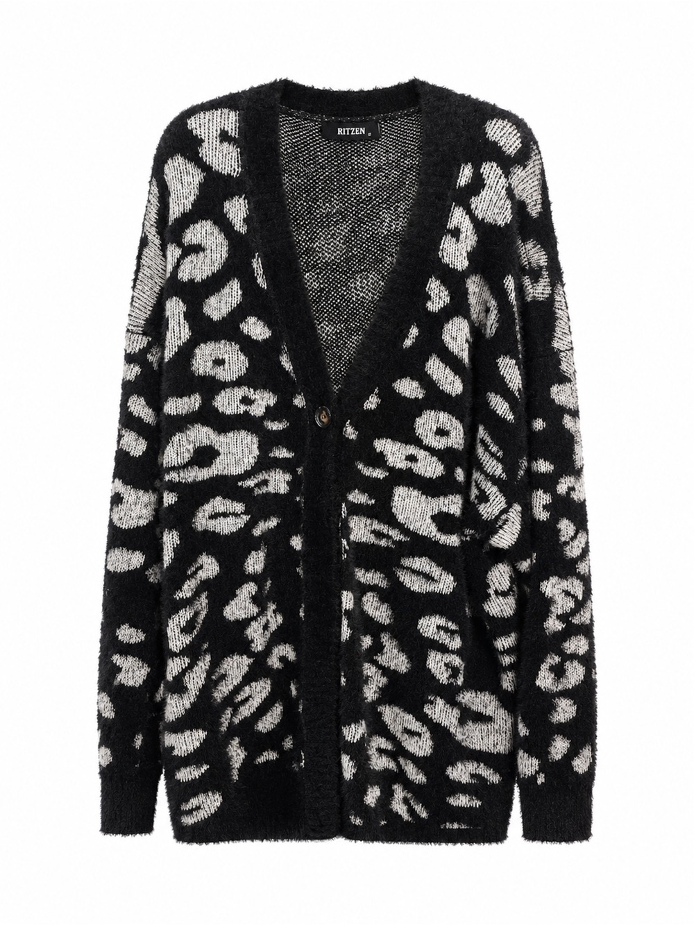 Black & White Leopard-Print V-Neck Cardigan
